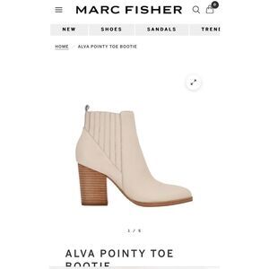 Marc Fisher Mloshay White Leather Pointy Toe Block Heel Boots 7.5